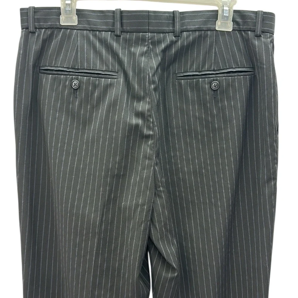 Perry Ellis Black Pinstripe 4 Pocket Flat Front Straight Dress Pants Men 33 x 30
